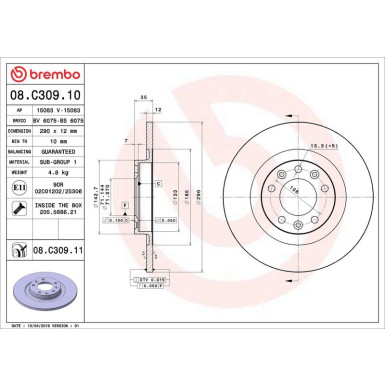 Brembo Bremsscheibe PRIME LINE - UV Coated 08.C309.11