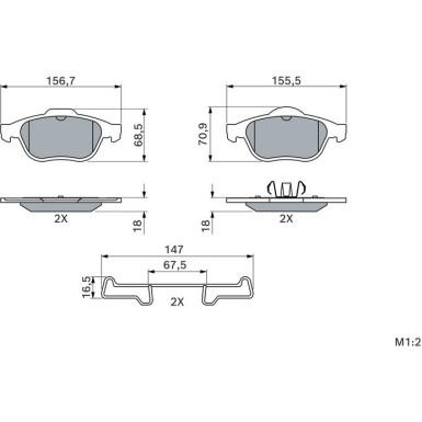 BOSCH Bremsbelagsatz, Scheibenbremse 0 986 424 616
