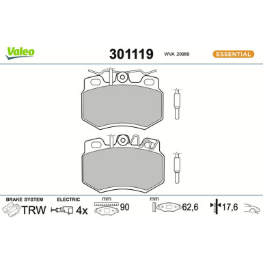Valeo | Bremsbelagsatz, Scheibenbremse | 301119