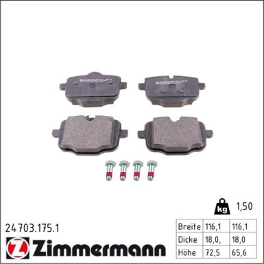 Zimmermann Bremsbelagsatz, Scheibenbremse 24703.175.1