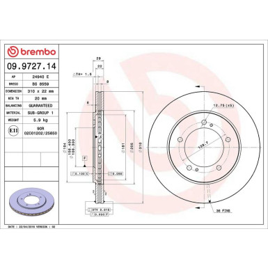 09.9727.14 Bremsscheibe PRIME LINE