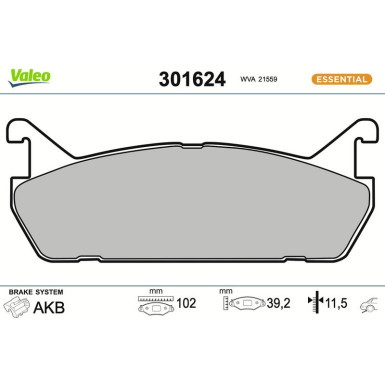 Valeo Bremsbelagsatz, Scheibenbremse ESSENTIAL 301624