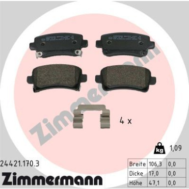 Zimmermann | Bremsbelagsatz, Scheibenbremse | 24421.170.3