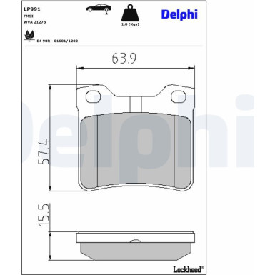 Delphi | Bremsbelagsatz, Scheibenbremse | LP991