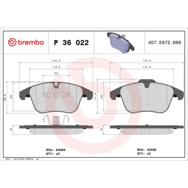 Brembo Bremsbelagsatz, Scheibenbremse PRIME LINE P 36 022
