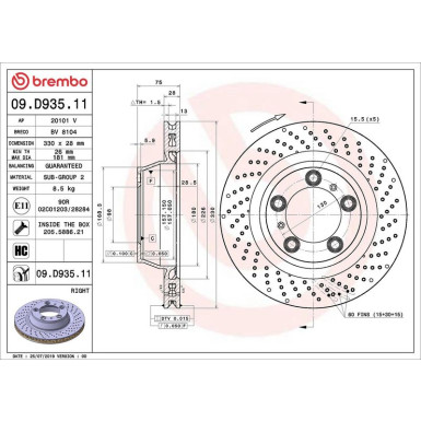 09.D935.11 Bremsscheibe PRIME LINE - UV Coated
