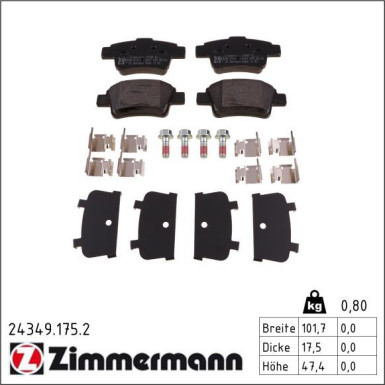 Zimmermann Bremsbelagsatz, Scheibenbremse 24349.175.2