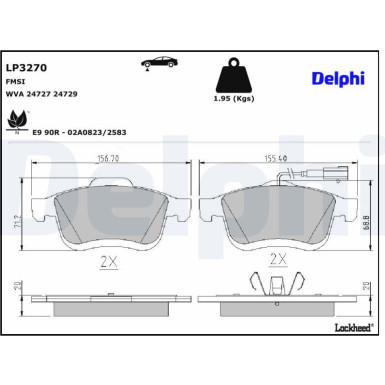 Delphi | Bremsbelagsatz, Scheibenbremse | LP3270
