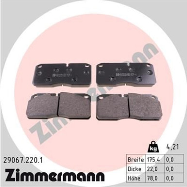 Zimmermann | Bremsbelagsatz, Scheibenbremse | 29067.220.1