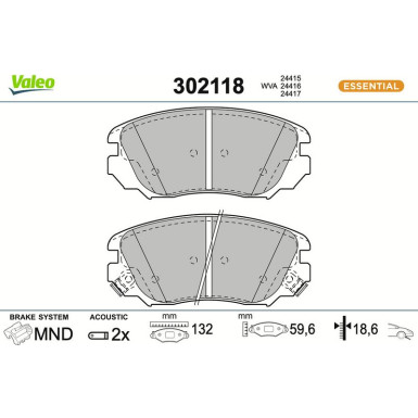 Valeo Bremsbelagsatz, Scheibenbremse ESSENTIAL 302118