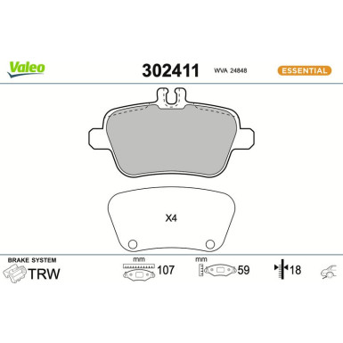 Valeo | Bremsbelagsatz, Scheibenbremse | 302411