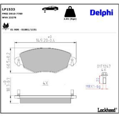Delphi Bremsbelagsatz, Scheibenbremse LP1533
