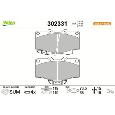 Valeo Bremsbelagsatz, Scheibenbremse ESSENTIAL 302331