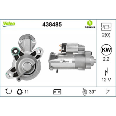 VALEO 438485 Anlasser Starter 2,2kW, 12V, Zähnez.: 11, R 39, Ø 62 mm VALEO 438485 Anlasser Starter 2,2kW, 12V, Zähnez.: 11, R 39, Ø 62 mm
