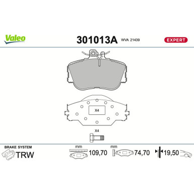 Valeo | Bremsbelagsatz, Scheibenbremse | 301013A