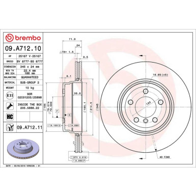 09.A712.11 Bremsscheibe PRIME LINE - UV Coated