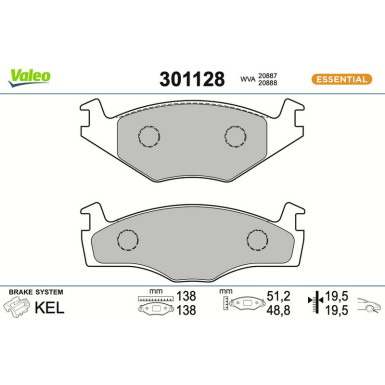 301128 Bremsbelagsatz, Scheibenbremse ESSENTIAL 301128 Bremsbelagsatz, Scheibenbremse ESSENTIAL