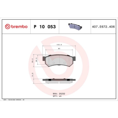 Brembo Bremsbelagsatz, Scheibenbremse PRIME LINE P 10 053
