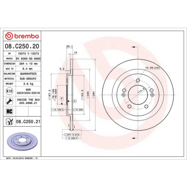 Brembo Bremsscheibe PRIME LINE - UV Coated 08.C250.21