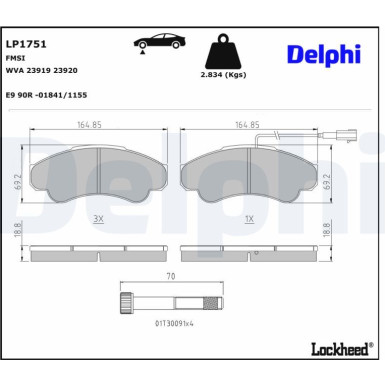 Delphi | Bremsbelagsatz, Scheibenbremse | LP1751