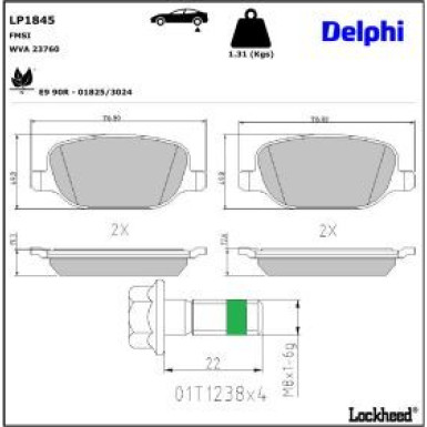 Delphi Bremsbelagsatz, Scheibenbremse LP1845