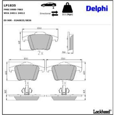 Delphi Bremsbelagsatz, Scheibenbremse LP1835