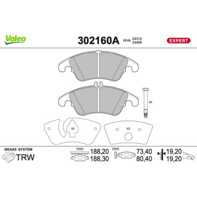 Valeo Bremsbelagsatz, Scheibenbremse EXPERT 302160A