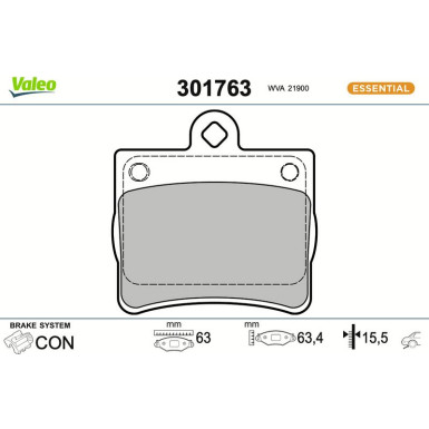 Valeo Bremsbelagsatz, Scheibenbremse ESSENTIAL 301763