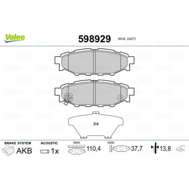 Valeo | Bremsbelagsatz, Scheibenbremse | 598929