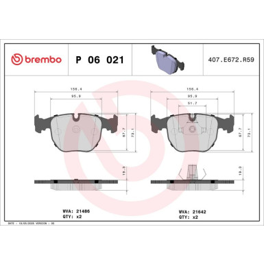 Brembo | Bremsbelagsatz, Scheibenbremse | P 06 021