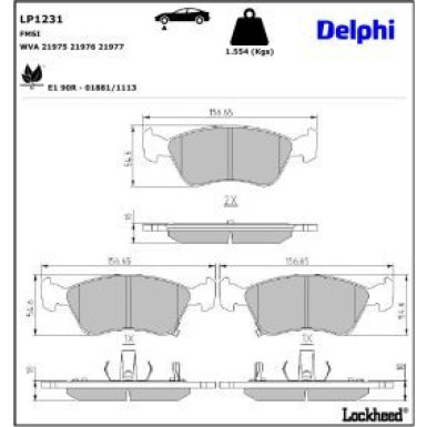 Delphi Bremsbelagsatz, Scheibenbremse LP1231 Delphi Bremsbelagsatz, Scheibenbremse LP1231