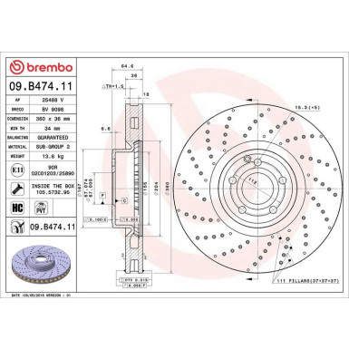 09.B474.11 Bremsscheibe PRIME LINE - UV Coated