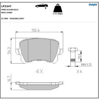 Delphi Bremsbelagsatz, Scheibenbremse LP3247