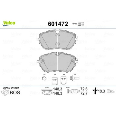 Valeo | Bremsbelagsatz, Scheibenbremse | 601472