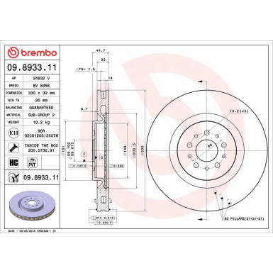09.8933.11 Bremsscheibe PRIME LINE - UV Coated