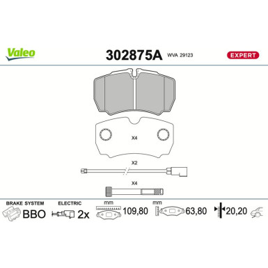 Valeo | Bremsbelagsatz, Scheibenbremse | 302875A