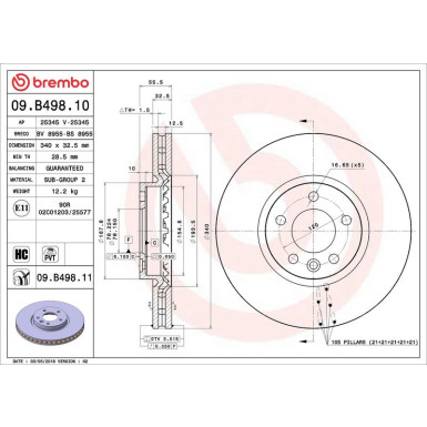 Brembo Bremsscheibe PRIME LINE - UV Coated 09.B498.11 Brembo Bremsscheibe PRIME LINE - UV Coated 09.B498.11