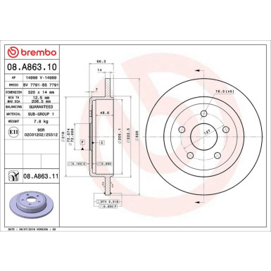 Brembo Bremsscheibe PRIME LINE - UV Coated 08.A863.11