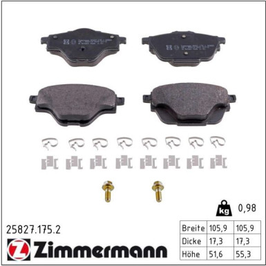 Zimmermann Bremsbelagsatz, Scheibenbremse 25827.175.2
