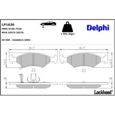 Delphi Bremsbelagsatz, Scheibenbremse LP1630