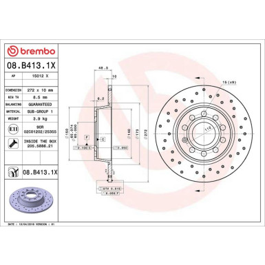 08.B413.1X Bremsscheibe XTRA LINE - Xtra