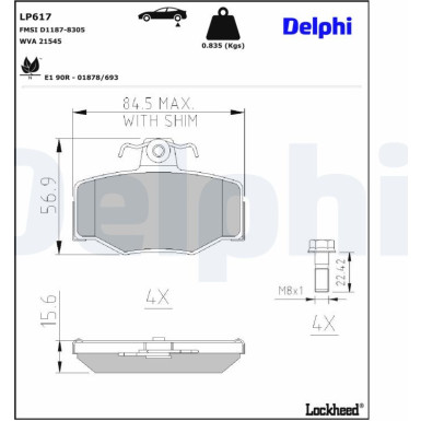 Delphi | Bremsbelagsatz, Scheibenbremse | LP617