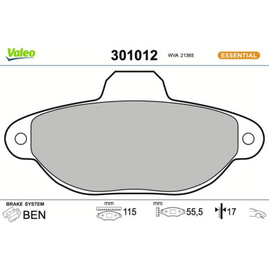 Valeo Bremsbelagsatz, Scheibenbremse ESSENTIAL 301012