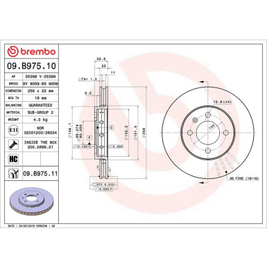 09.B975.11 Bremsscheibe PRIME LINE - UV Coated