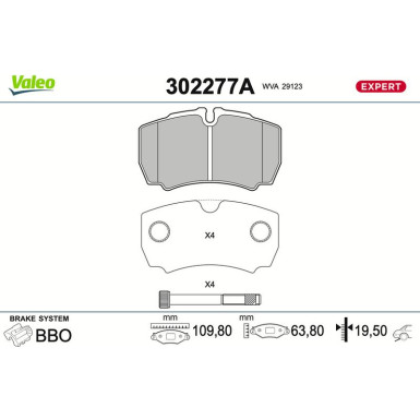 Valeo Bremsbelagsatz, Scheibenbremse EXPERT 302277A