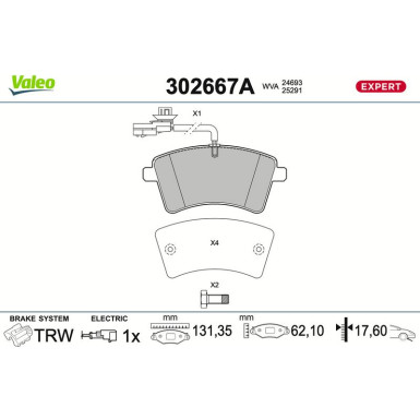 Valeo Bremsbelagsatz, Scheibenbremse EXPERT 302667A