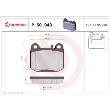 Brembo Bremsbelagsatz, Scheibenbremse PRIME LINE P 50 043