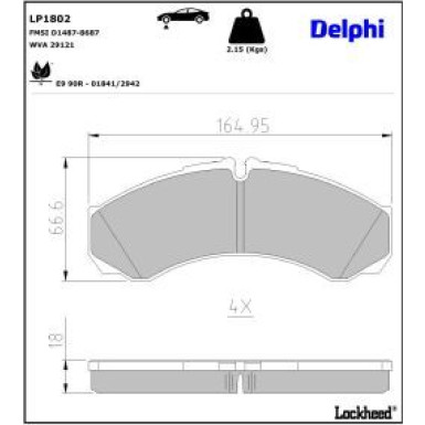 Delphi Bremsbelagsatz, Scheibenbremse LP1802
