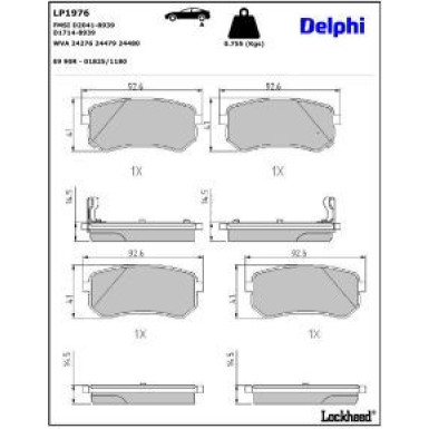Delphi Bremsbelagsatz, Scheibenbremse LP1976