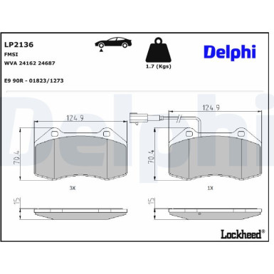 Delphi | Bremsbelagsatz, Scheibenbremse | LP2136